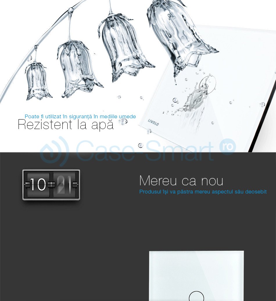 Pannello con 3 Interruttori Semplici e 1 Presa LIVOLO in Vetro (copiază)