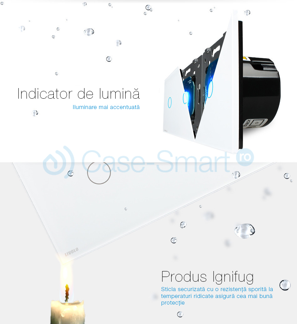 Pannello con 3 Interruttori Semplici e 1 Presa LIVOLO in Vetro (copiază)