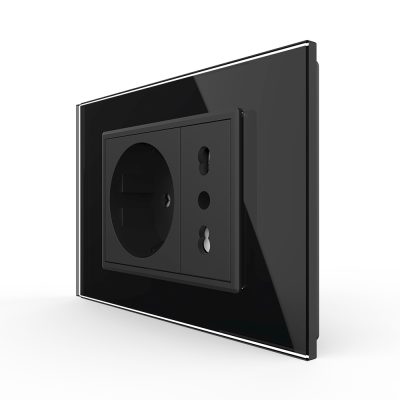 Presa doppia Livolo con cornice in vetro 3M – standard italiano colore nero