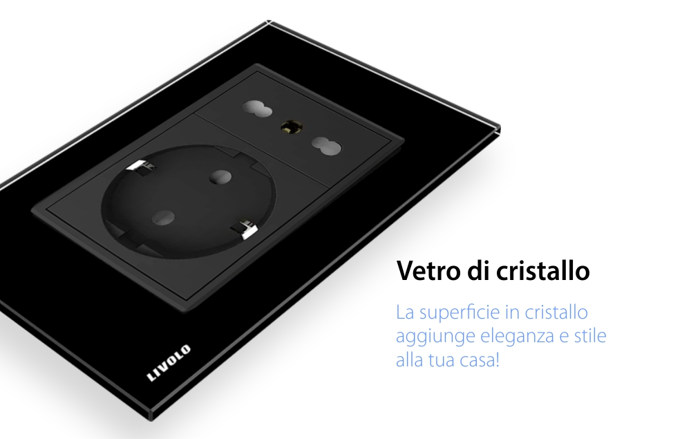 Presa doppia Livolo con cornice in vetro 3M – standard italiano