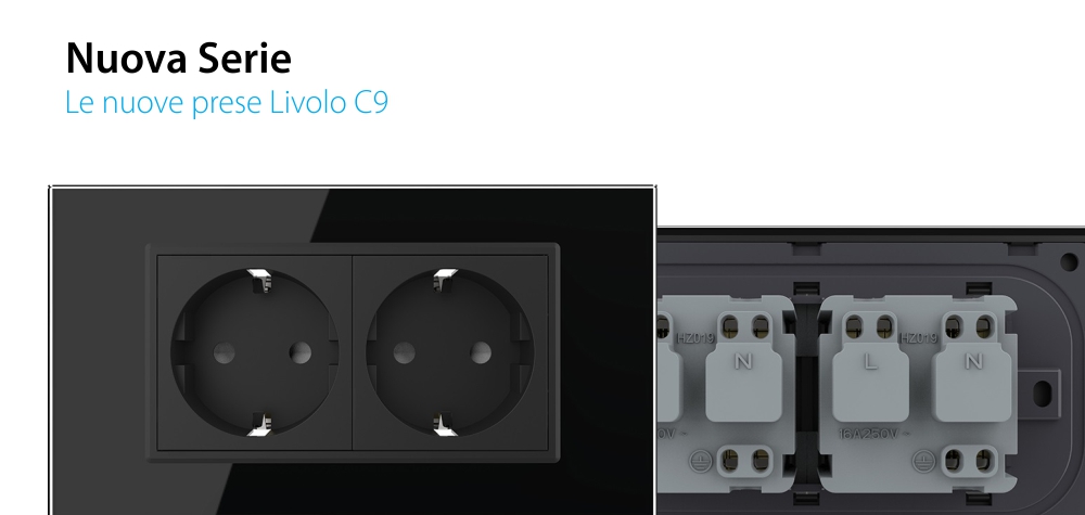 Presa doppia Livolo con cornice in vetro 4M, standard italiano, nuova serie