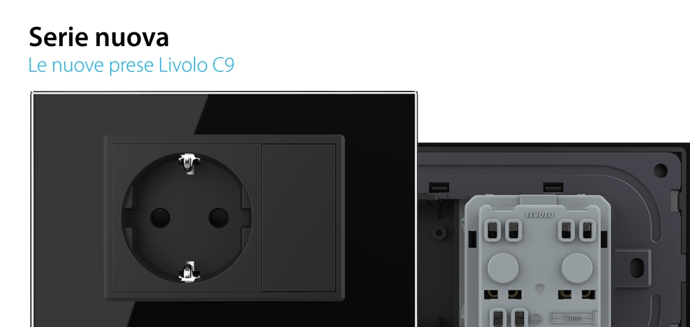 Presa SCHUKO con tasto falso e cornice in vetro 3M, standard italiano, nuova serie