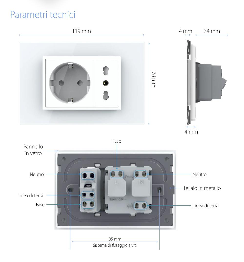 Presa doppia Livolo con cornice in vetro 3M – standard italiano