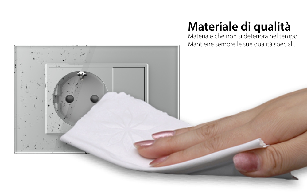 Presa SCHUKO con tasto falso e cornice in vetro 3M, standard italiano, nuova serie