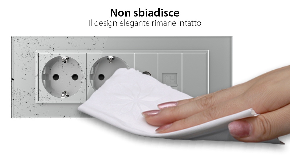 Presa tripla con tasto falso Livolo cornice in vetro 2 prese Schuko + TV/internet, standard italiano – Nuova serie
