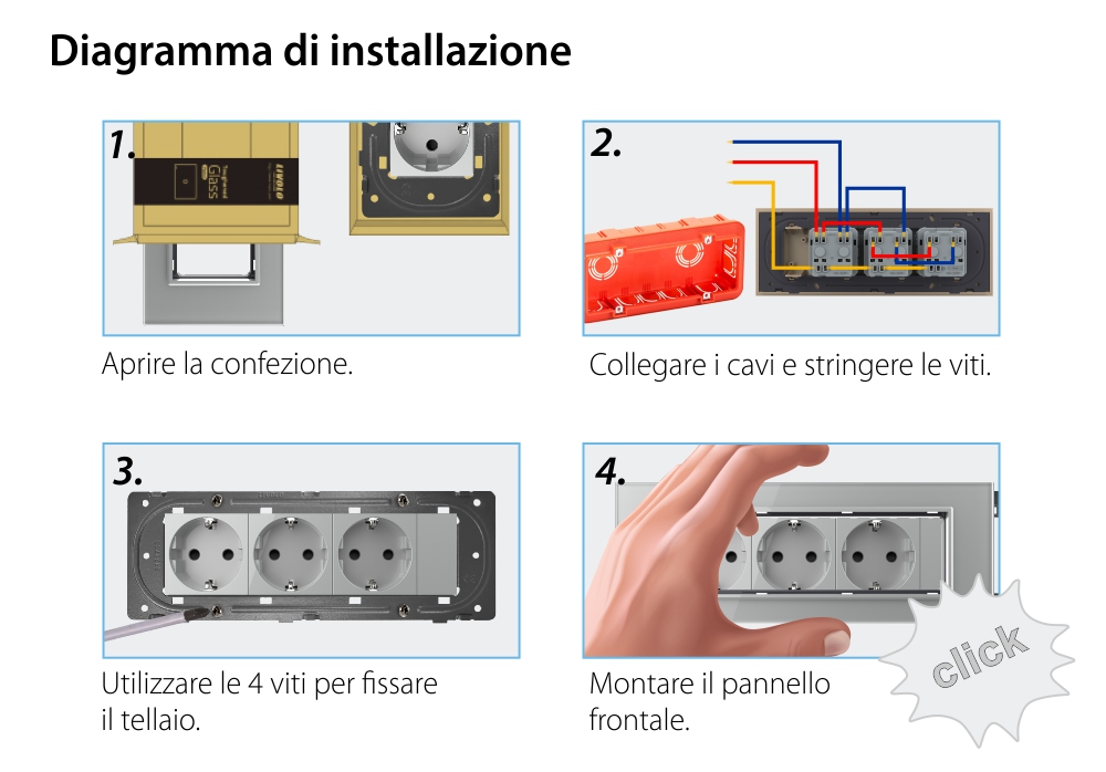 Presa tripla Livolo con tasto falso cornice in vetro 6/7 moduli – standard italiano