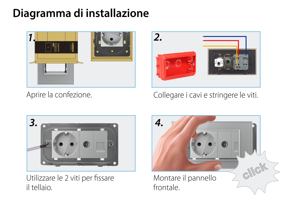 Presa doppia Livolo con cornice in vetro 1 Presa Schuko + TV / Internet, Standard italiano – Nuova serie