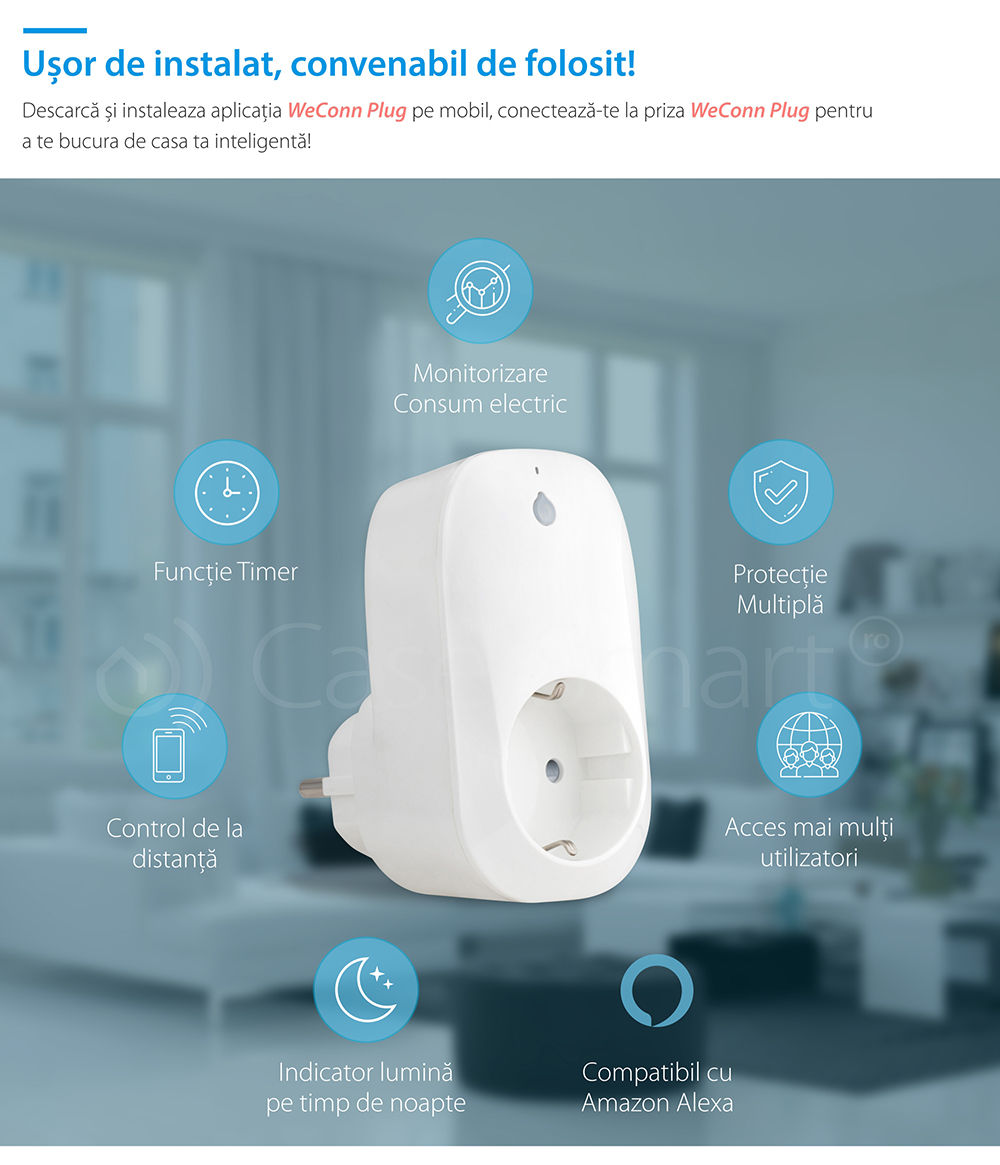 Presa intelligente RedSun RS-SC71, monitoraggio energia, compatibile con Alexa, controllo tramite smartphone