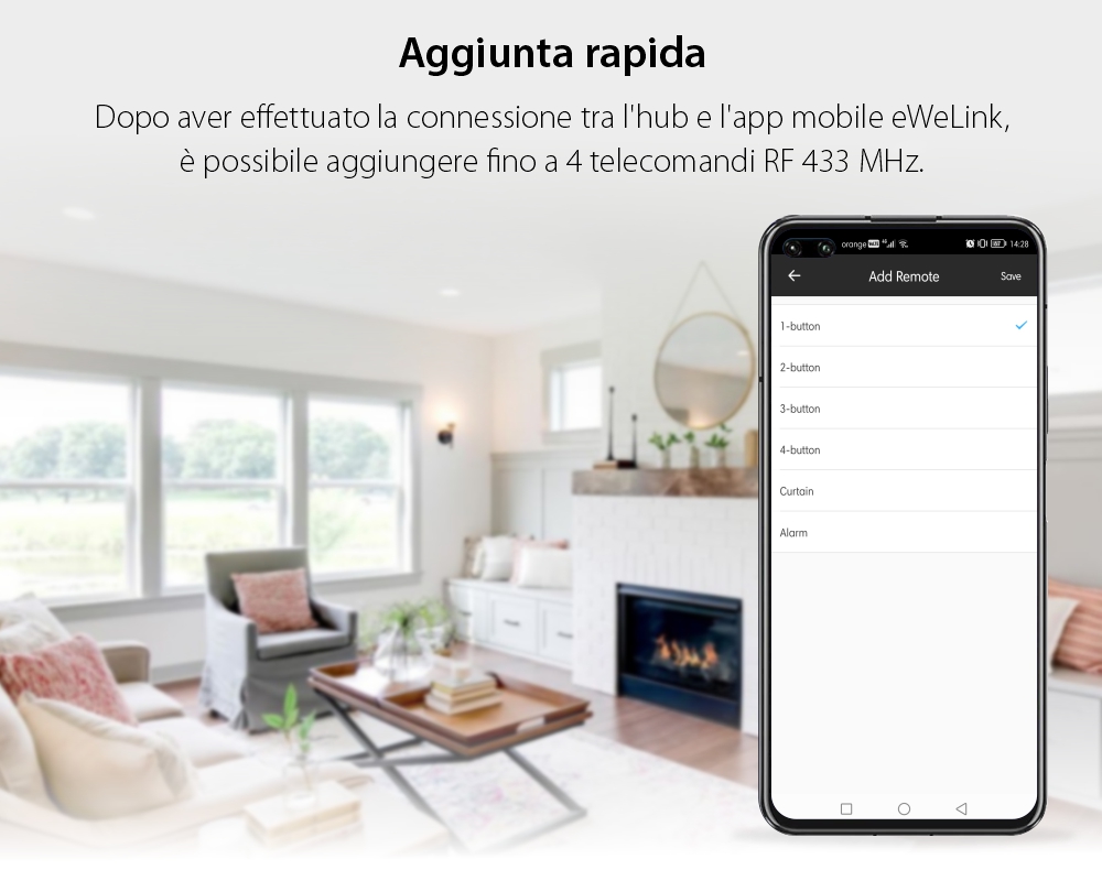 Hub intelligente Sonoff Bridge RF R2, Controllo tramite app, 433 MHz