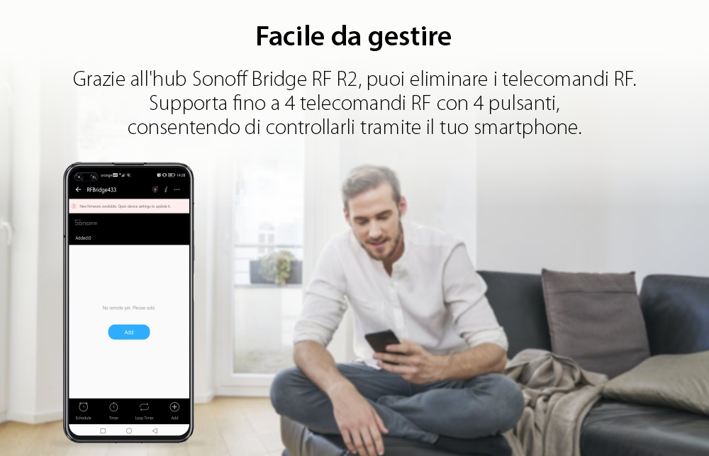 Hub intelligente Sonoff Bridge RF R2, Controllo tramite app, 433 MHz
