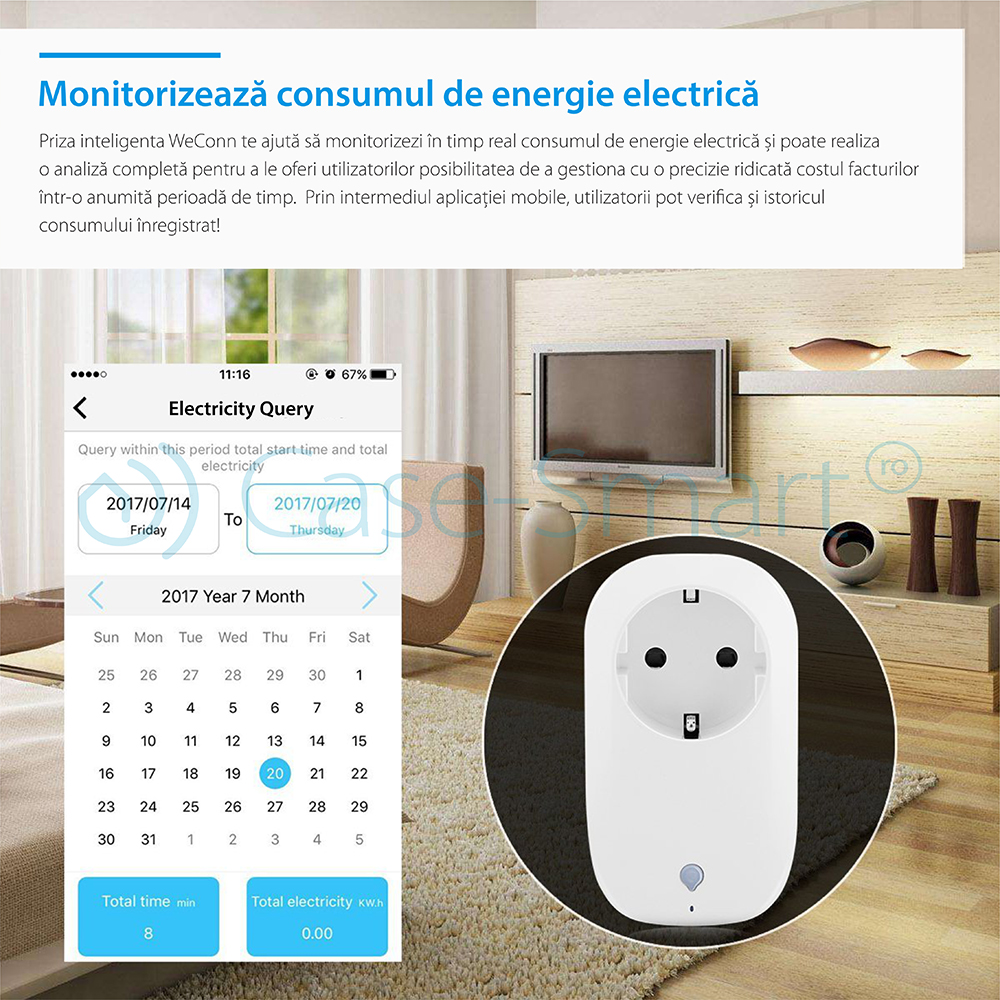 Presa intelligente RedSun RS-SC71, monitoraggio energia, compatibile con Alexa, controllo tramite smartphone