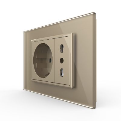 Presa doppia Livolo con cornice in vetro 3M – standard italiano colore dorato