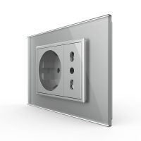 Presa doppia Livolo con cornice in vetro 3M – standard italiano colore griggio
