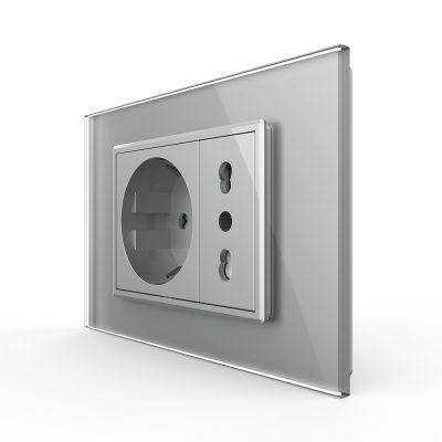 Presa doppia Livolo con cornice in vetro 3M – standard italiano colore griggio