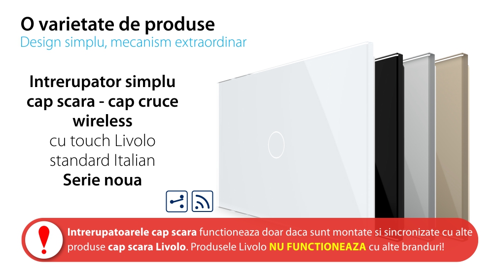 Interruttore deviatore / invertitore wireless con touch in vetro Livolo – standard italiano