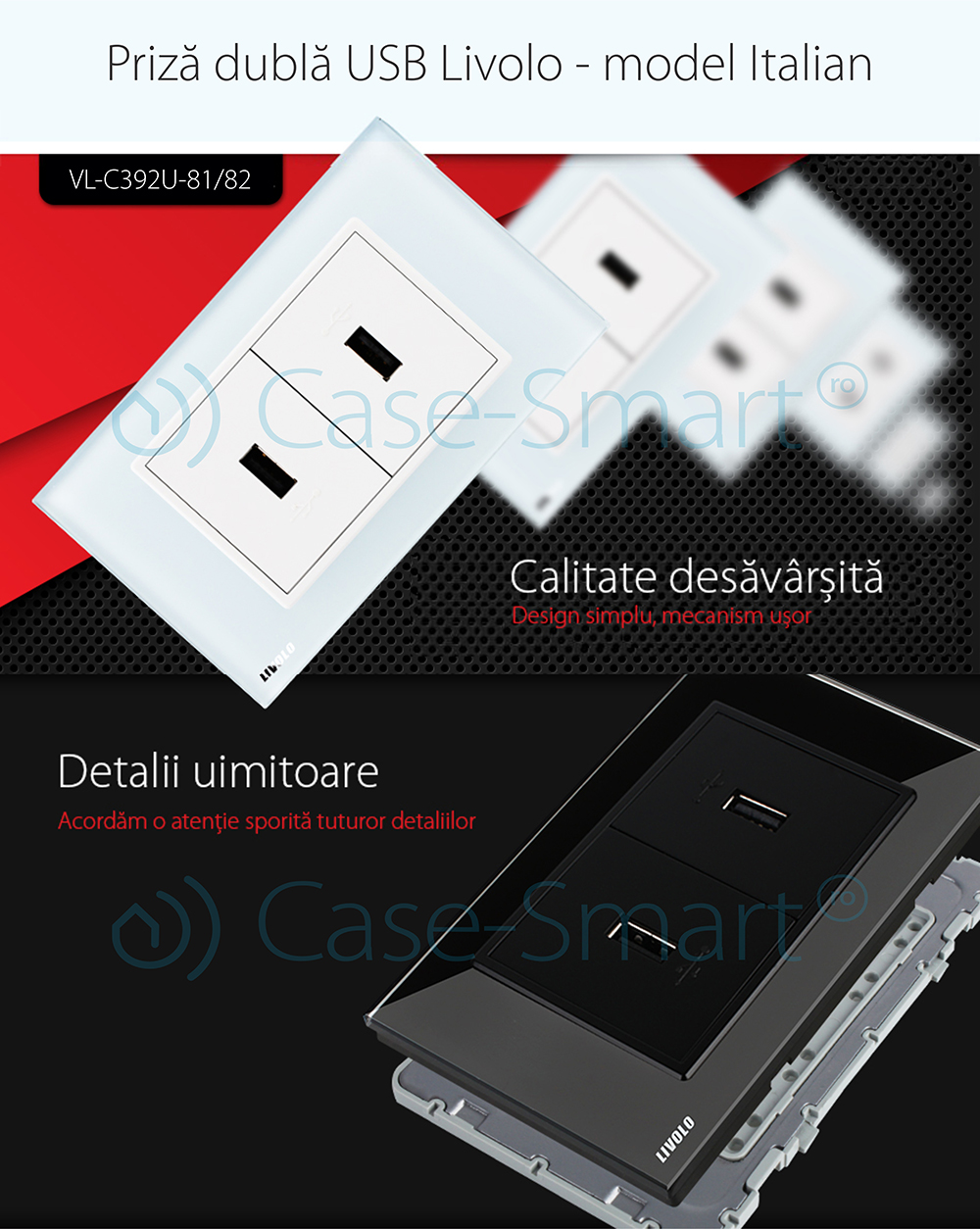 Doppia presa USB Livolo con cornice in vetro – standard italiano