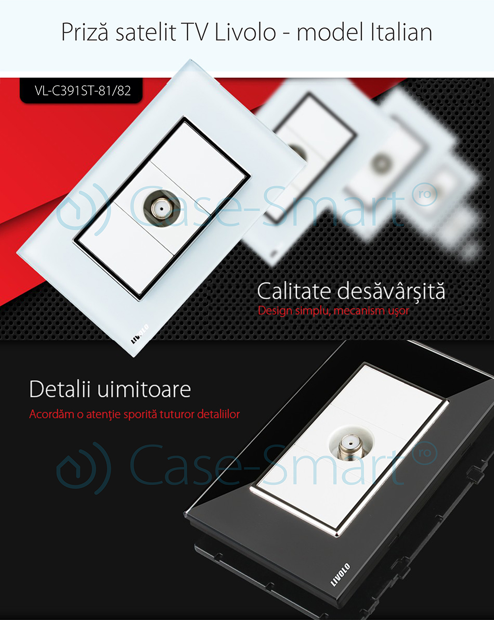 Presa TV satellitare Livolo con cornice in vetro – standard italiano
