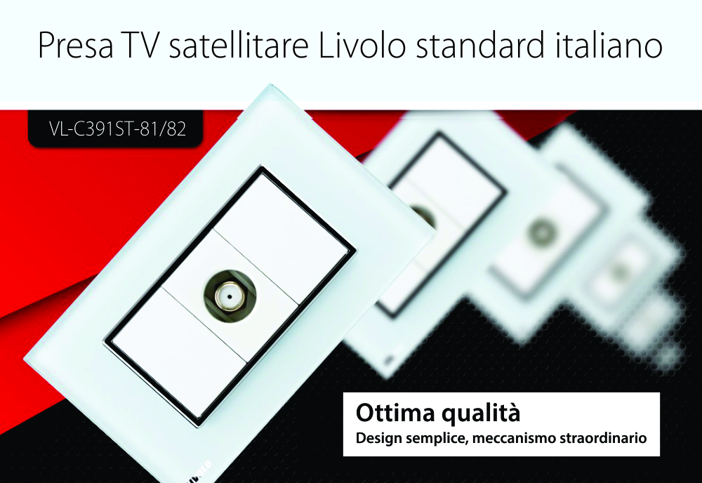 Presa TV satellitare Livolo con cornice in vetro – standard italiano