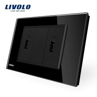 Doppia presa USB Livolo con cornice in vetro – standard italiano colore nero