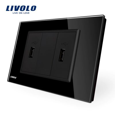 Doppia presa USB Livolo con cornice in vetro – standard italiano colore nero