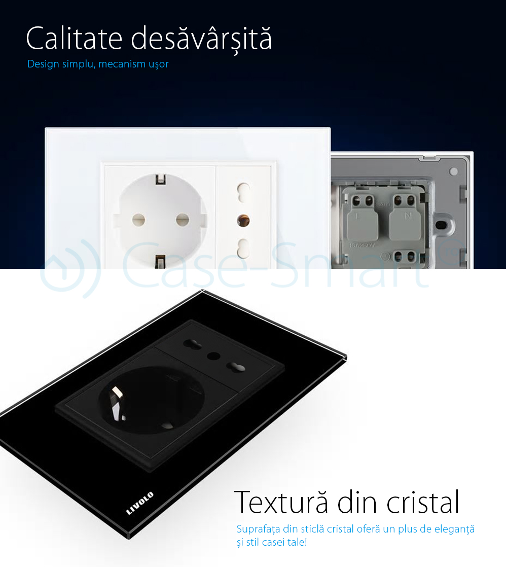Presa doppia Livolo con cornice in vetro 3M – standard italiano