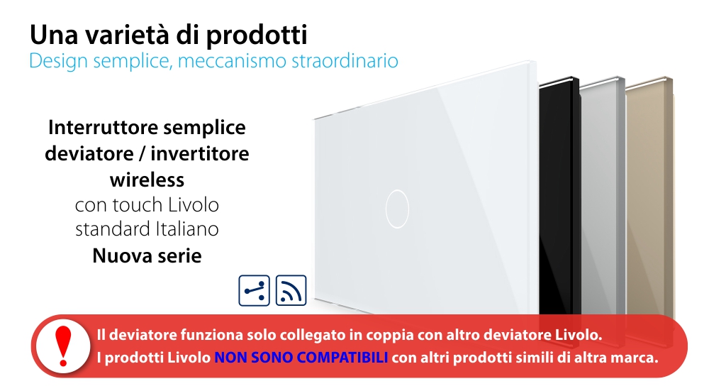Deviatore / invertitore wireless con touch in vetro Livolo – standard italiano