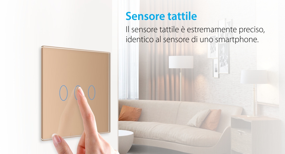 Interruttore triplo in vetro Livolo touch, standard italiano – Nuova serie