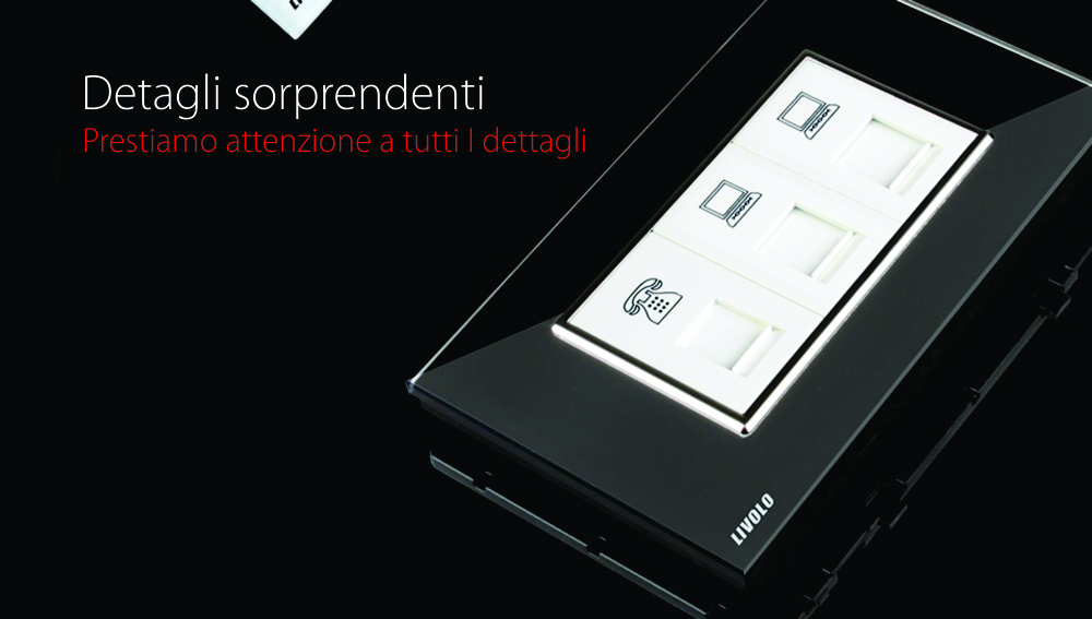 Presa telefonica + doppia presa internet Livolo con cornice in vetro – standard italiano