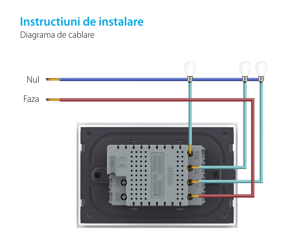 Interruttore triplo deviatore / invertitore touch Livolo in vetro, standard italiano – Nuova serie