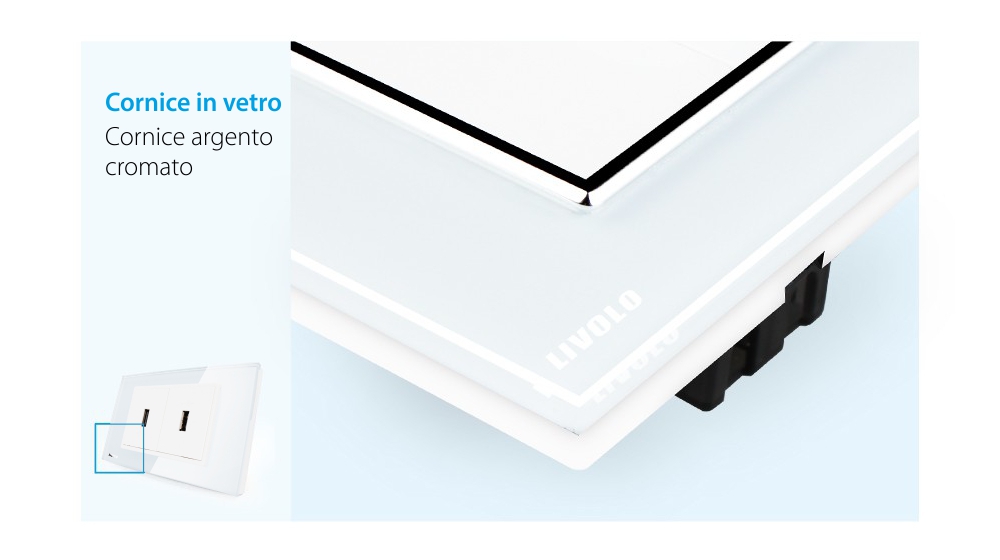 Doppia presa USB Livolo con cornice in vetro – standard italiano