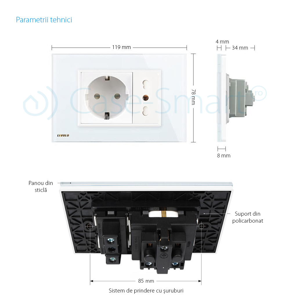 Presa doppia Livolo con cornice in vetro 3M – standard italiano