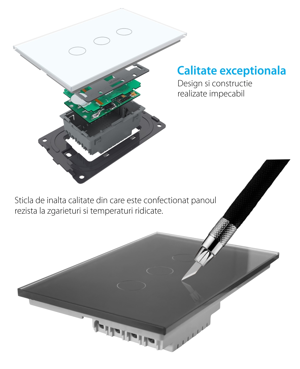 Interruttore triplo deviatore / invertitore touch Livolo in vetro, standard italiano – Nuova serie