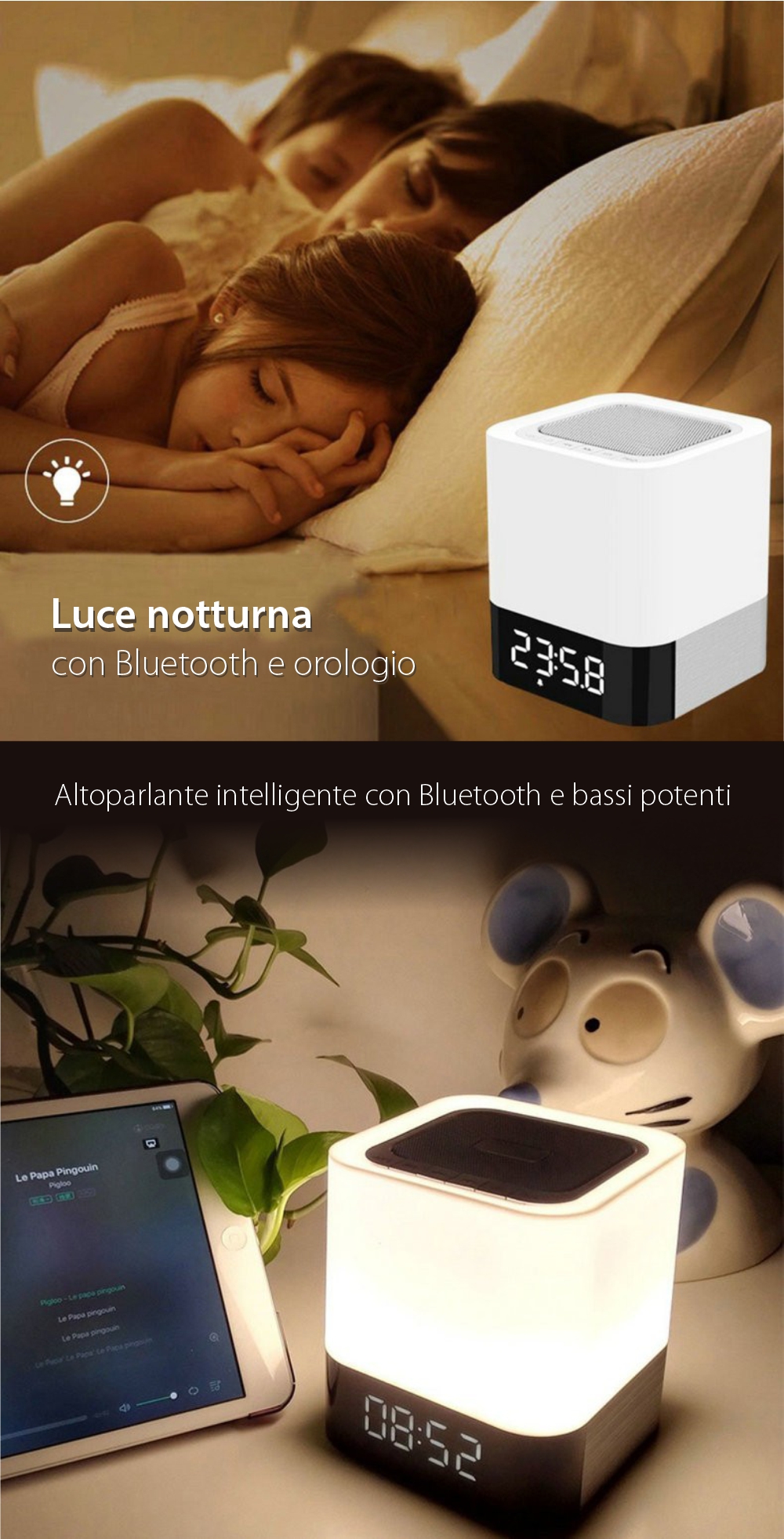 Cassa portatile e lampada Red Sun DY-28 con touch, sveglia e Bluetooth