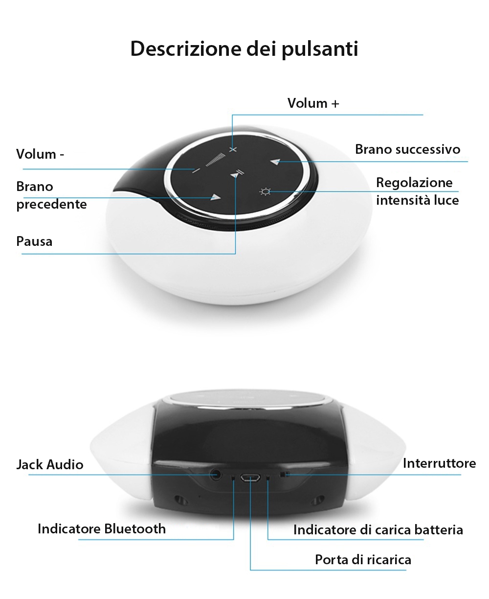 Cassa portatile Red Sun Moon Bay con lampada LED, Bluetooth 4.0, RS-WBSL-07