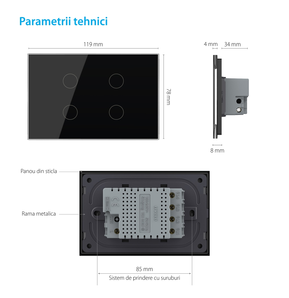 Interruttore quadruplo con touch in vetro Livolo – standard italiano
