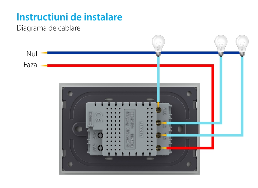 Modulo Interruttore triplo touch Livolo, protocollo ZigBee EC – standard italiano
