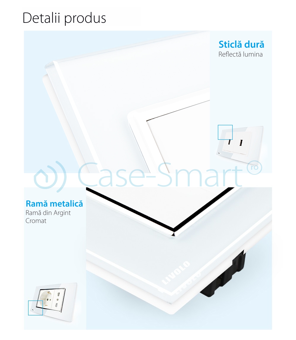Doppia presa USB Livolo con cornice in vetro – standard italiano