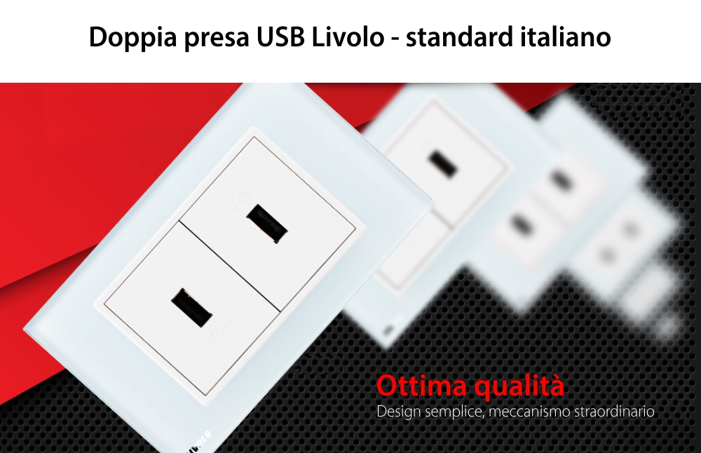 Doppia presa USB Livolo con cornice in vetro – standard italiano