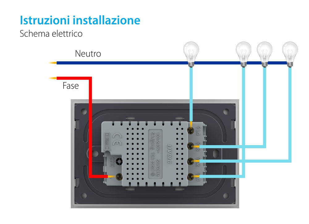 Interruttore quadruplo con touch in vetro Livolo – standard italiano