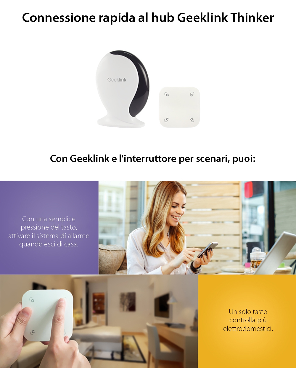 Telecomando intelligente touch con 4 pulsanti, apprendimento scene Geeklink