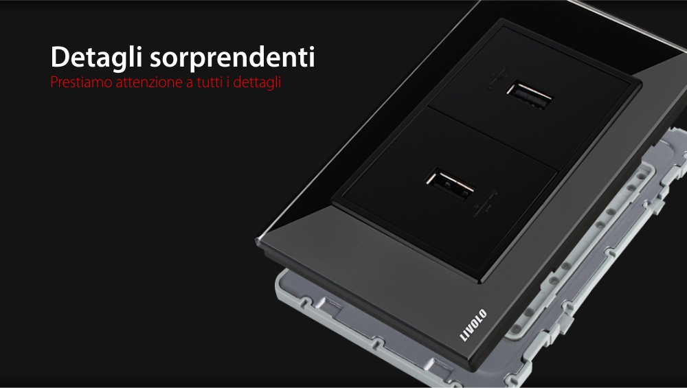 Doppia presa USB Livolo con cornice in vetro – standard italiano