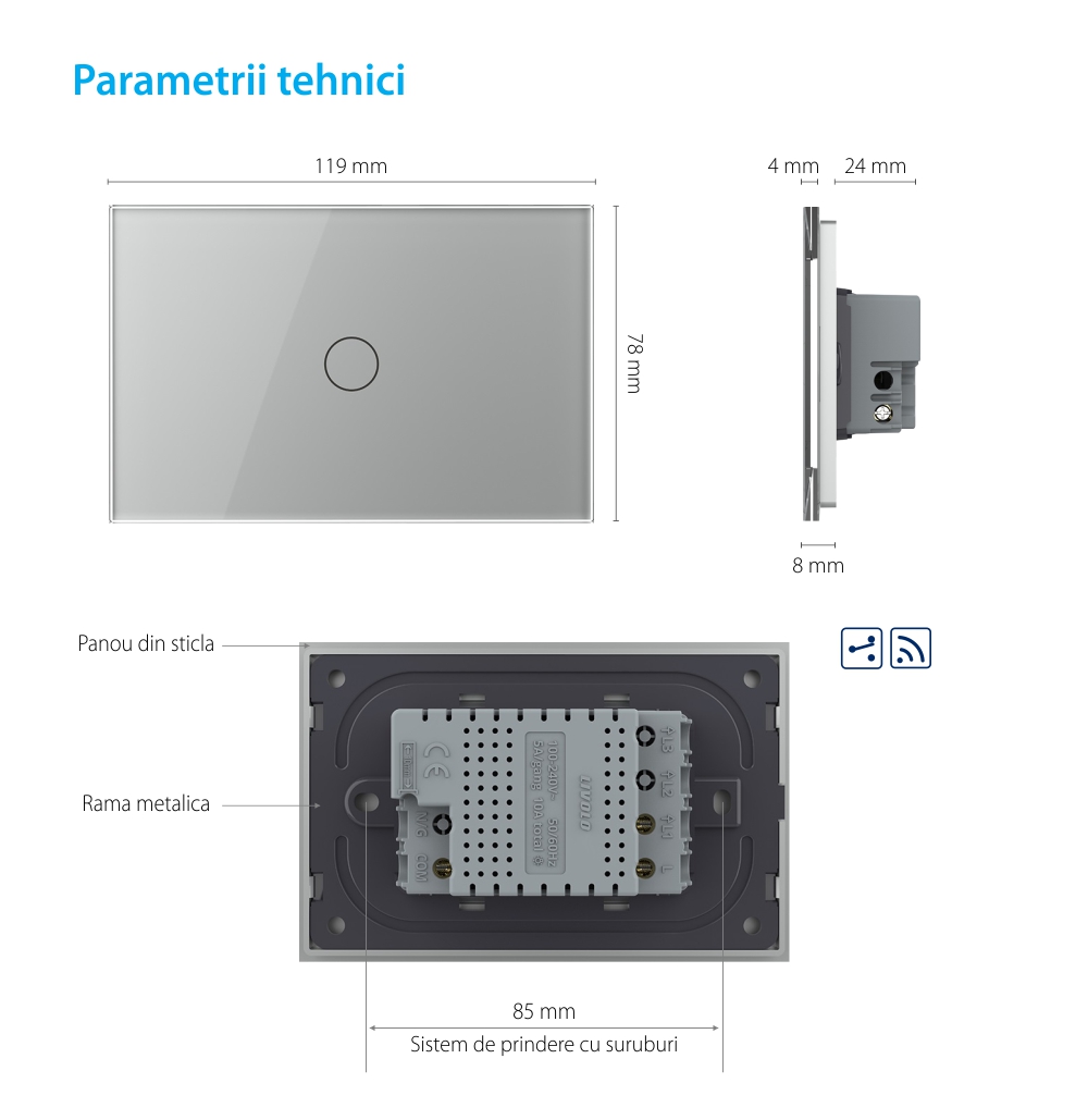 Interruttore deviatore / invertitore wireless con touch in vetro Livolo – standard italiano