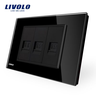 Presa telefonica + doppia presa internet Livolo con cornice in vetro – standard italiano colore nero