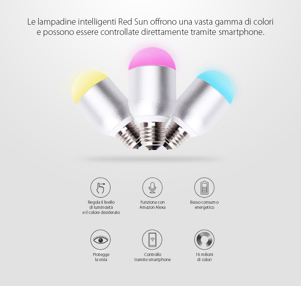 Lampadina LED Wi-Fi ovale RGB Red Sun, controllo tramite app mobile Red Sun RS-P110-5W