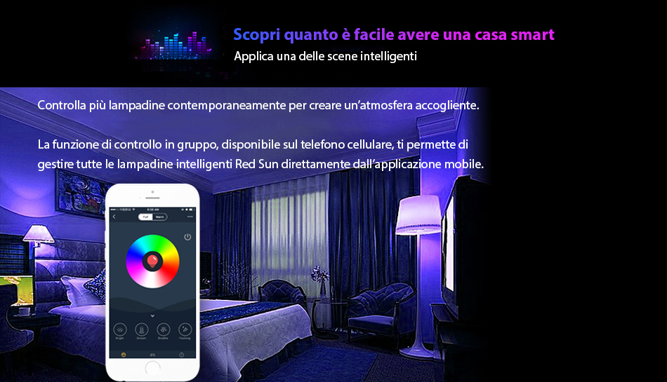 Lampadina LED RGB wireless Red Sun, controllo tramite app mobile Red Sun RS-P0105-5W