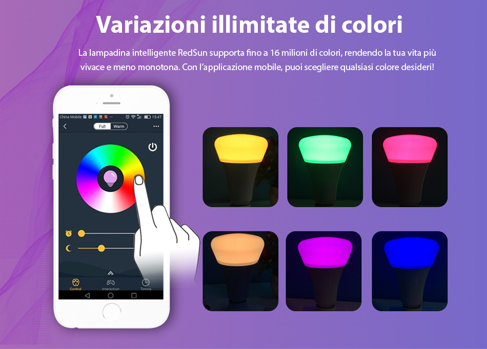 Lampadina LED RGB wireless Red Sun, controllo tramite app mobile Red Sun RS-P0105-5W