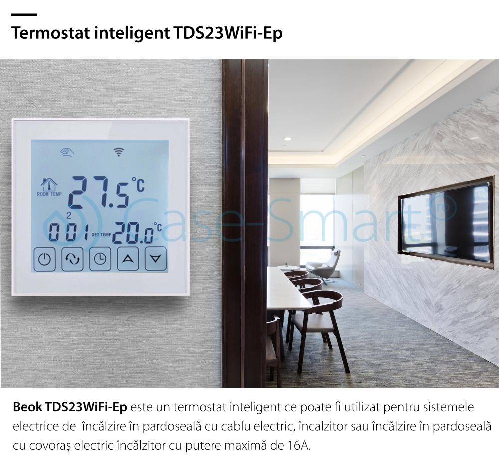 Termostato Wi-Fi per riscaldamento elettrico a pavimento BeOk TDS23WIFI-EP, Tuya