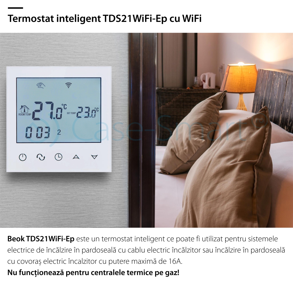 Termostato Wi-Fi per riscaldamento elettrico a pavimento, applicazione mobile Smart Life, BeOk TDS21WiFi-Ep