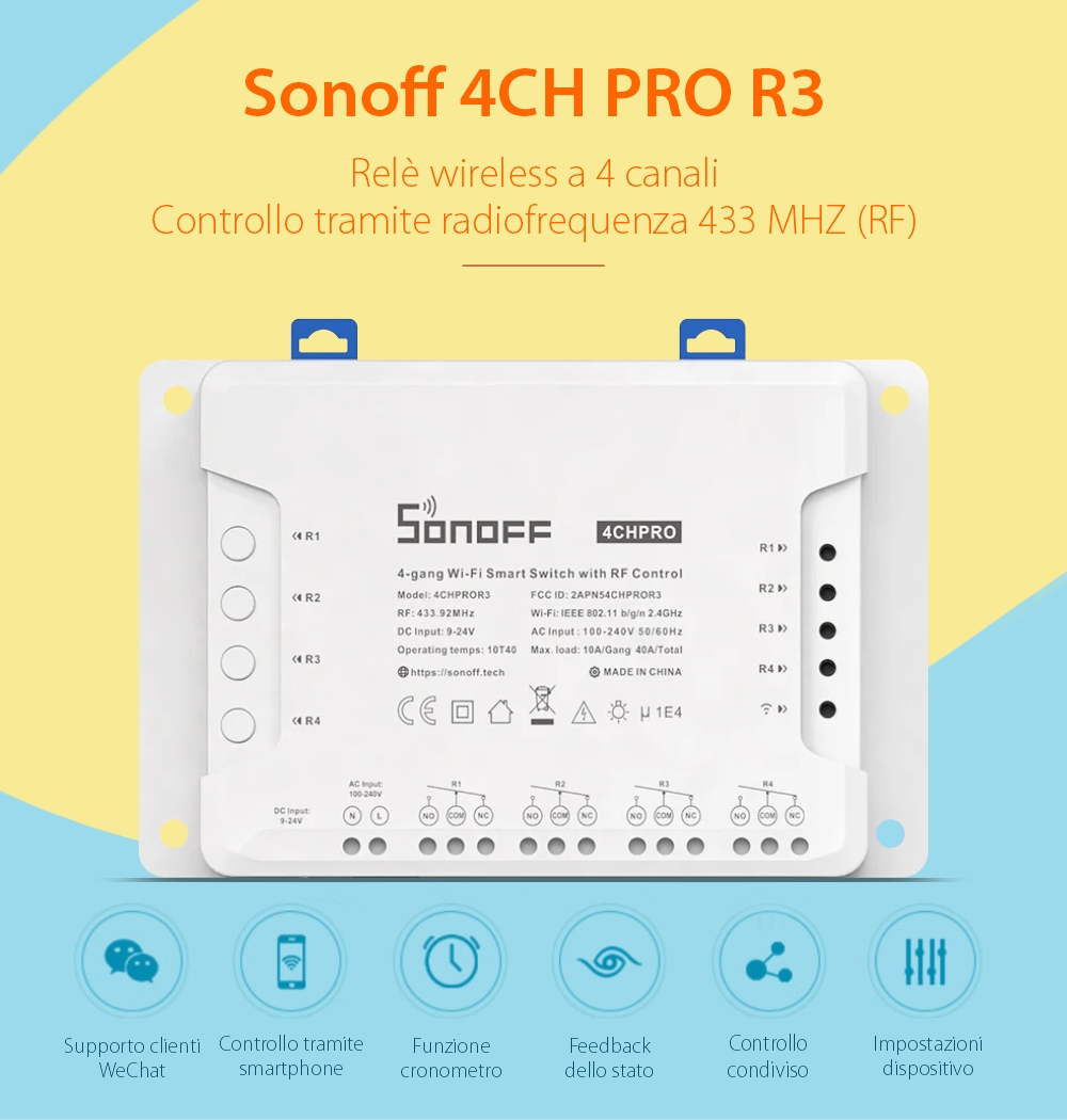 Relè Wireless a 4 canali Sonoff 4CH Pro R3