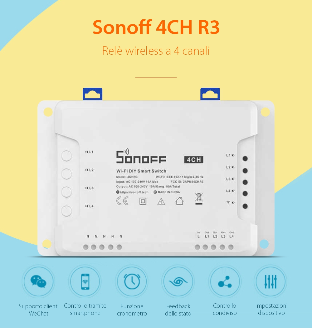 Relè wireless a 4 canali – Sonoff 4CH R3